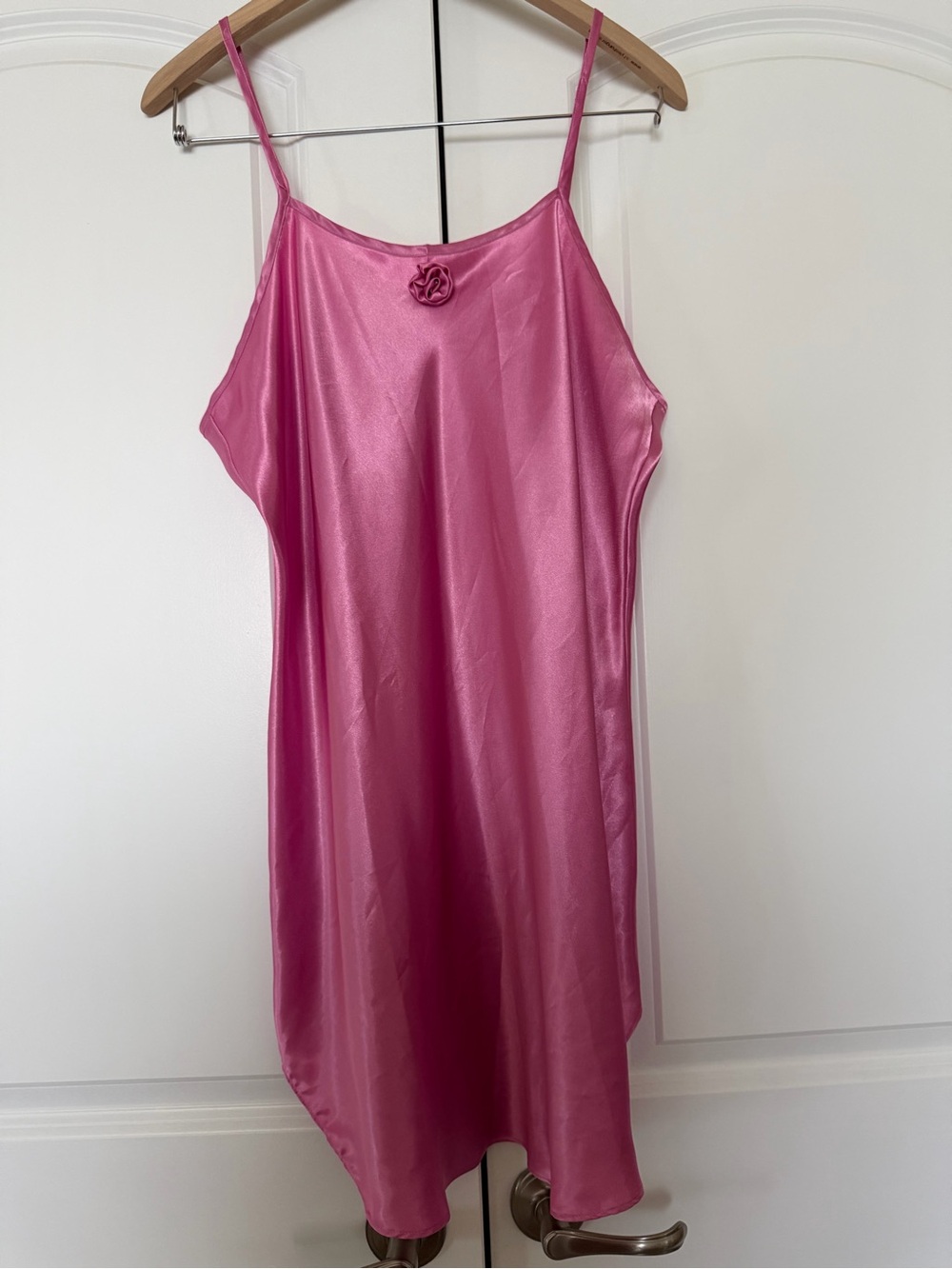 Satin Slip Chemise in Hot Pink with Rosette Accent